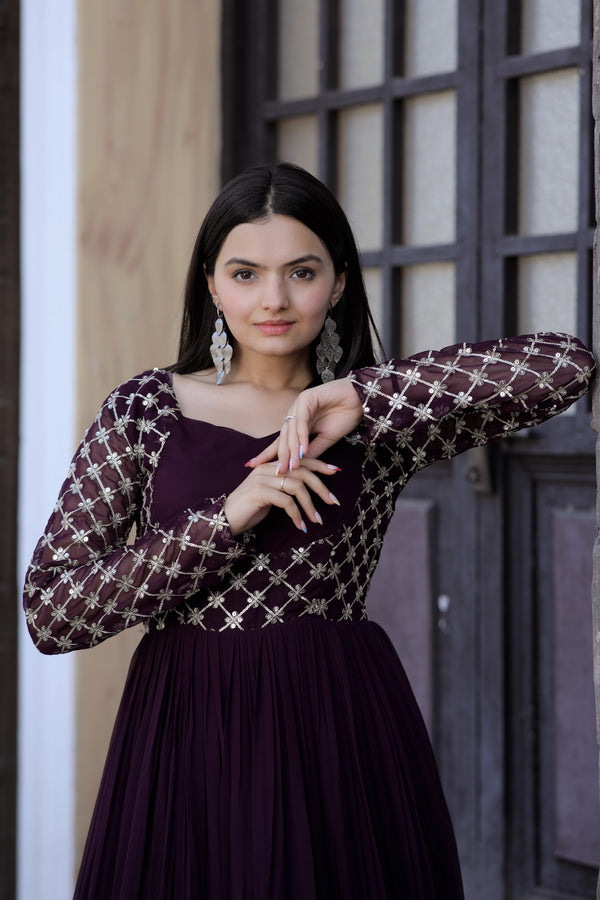 Premium Faux Blooming Gown with Sequins & Zari Embroidery Elegant & Graceful