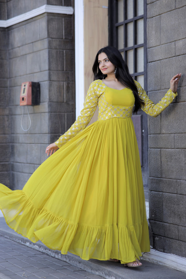 Premium Faux Blooming Gown with Sequins & Zari Embroidery Elegant & Graceful