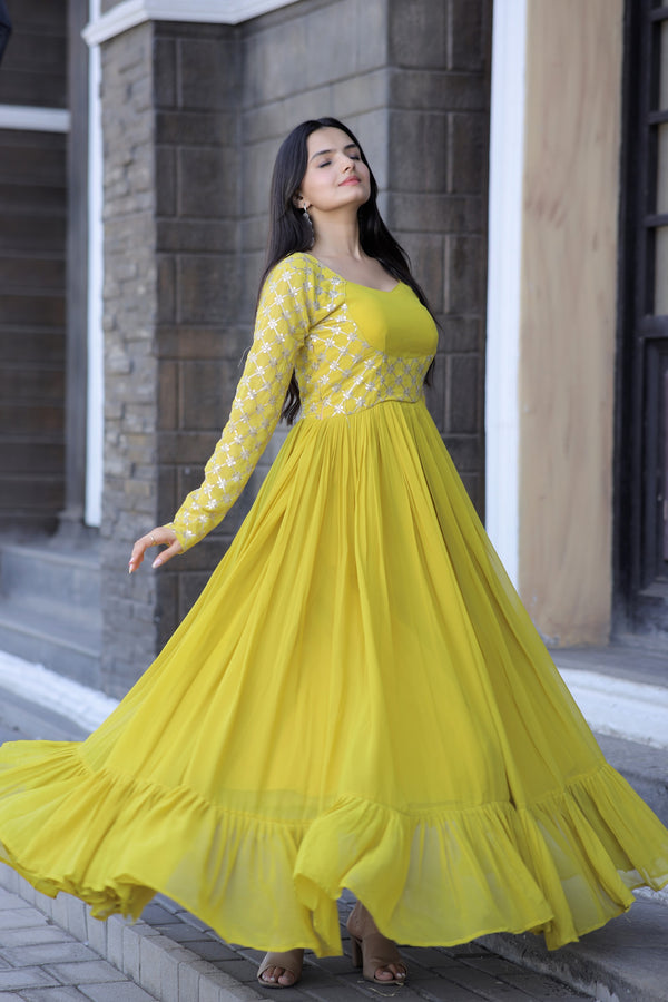 Premium Faux Blooming Gown with Sequins & Zari Embroidery Elegant & Graceful
