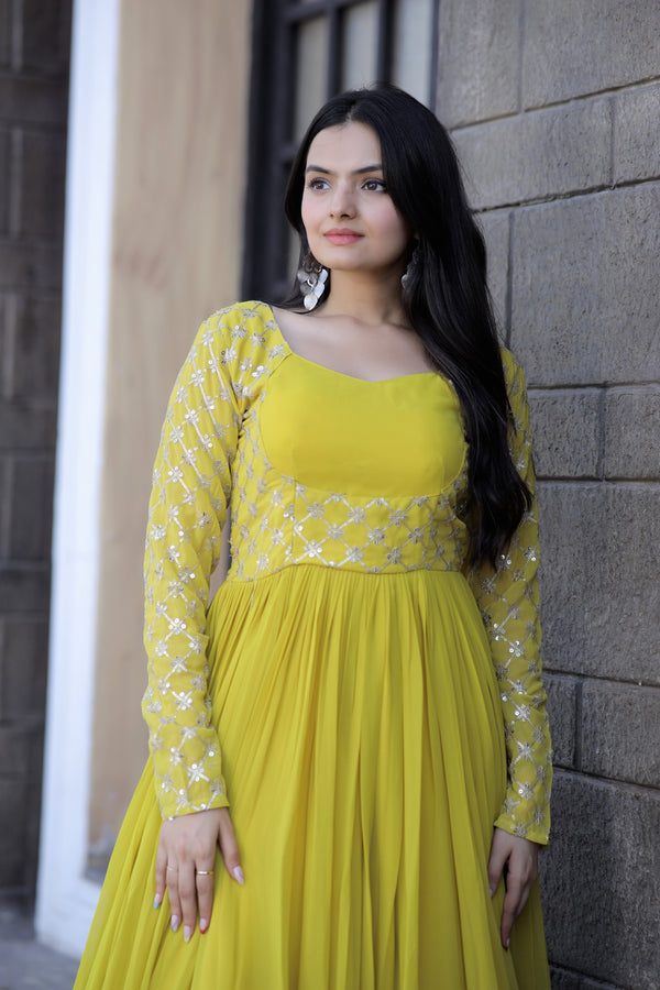Premium Faux Blooming Gown with Sequins & Zari Embroidery Elegant & Graceful