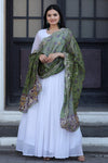 Premium White Georgette Butti Gown with Kalamkari & Leheriya Organza Dupatta