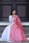 Premium White Georgette Butti Gown with Kalamkari & Leheriya Organza Dupatta