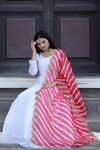 Premium White Georgette Butti Gown with Kalamkari & Leheriya Organza Dupatta