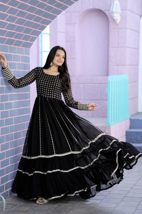 Premium Faux Blooming Gown with Silver Zari & Sequins Embroidery