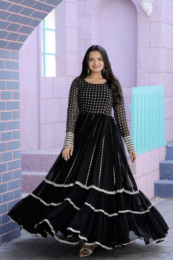 Premium Faux Blooming Gown with Silver Zari & Sequins Embroidery