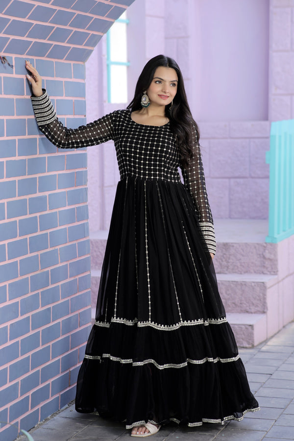 Premium Faux Blooming Gown with Silver Zari & Sequins Embroidery