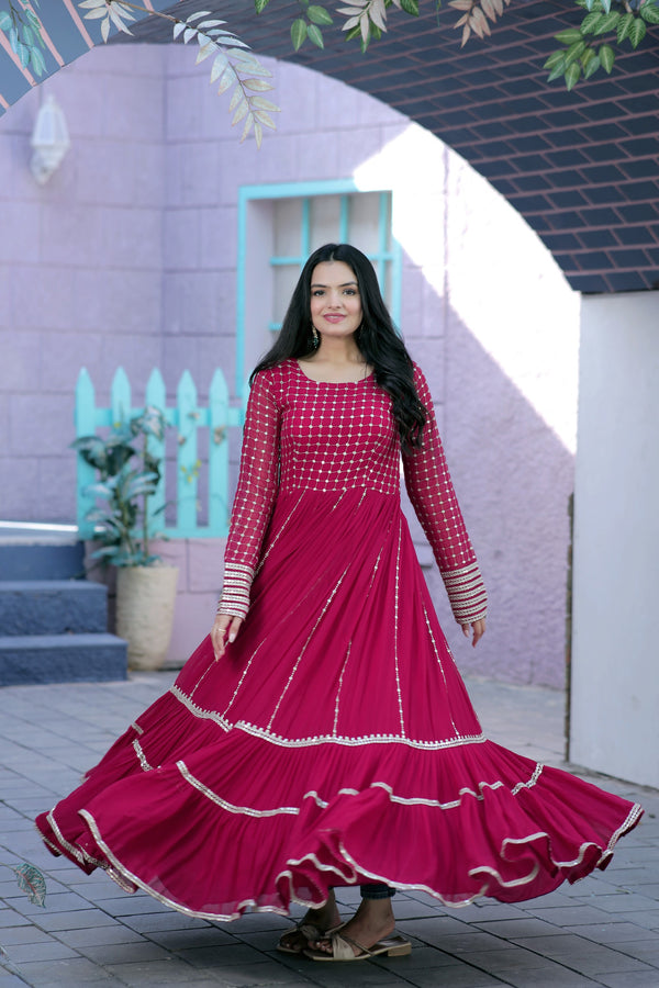 Premium Faux Blooming Gown with Silver Zari & Sequins Embroidery