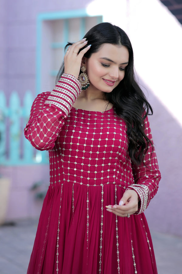 Premium Faux Blooming Gown with Silver Zari & Sequins Embroidery