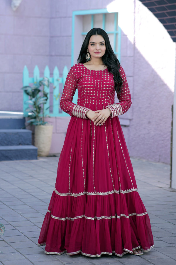 Premium Faux Blooming Gown with Silver Zari & Sequins Embroidery