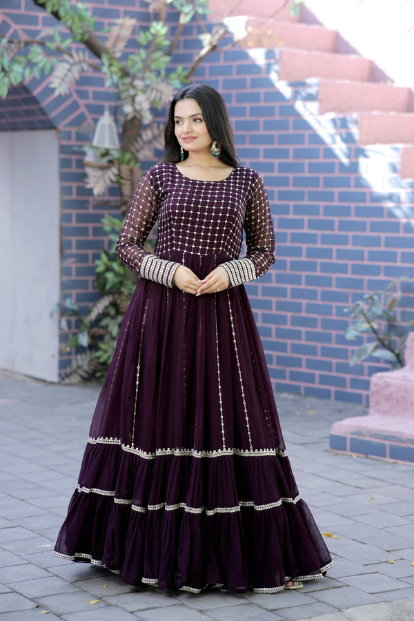 Premium Faux Blooming Gown with Silver Zari & Sequins Embroidery