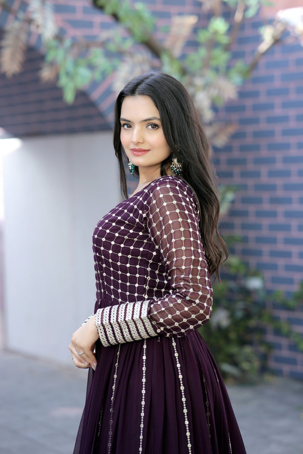 Premium Faux Blooming Gown with Silver Zari & Sequins Embroidery