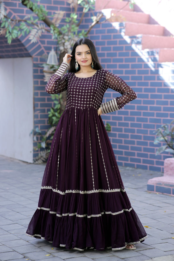 Premium Faux Blooming Gown with Silver Zari & Sequins Embroidery