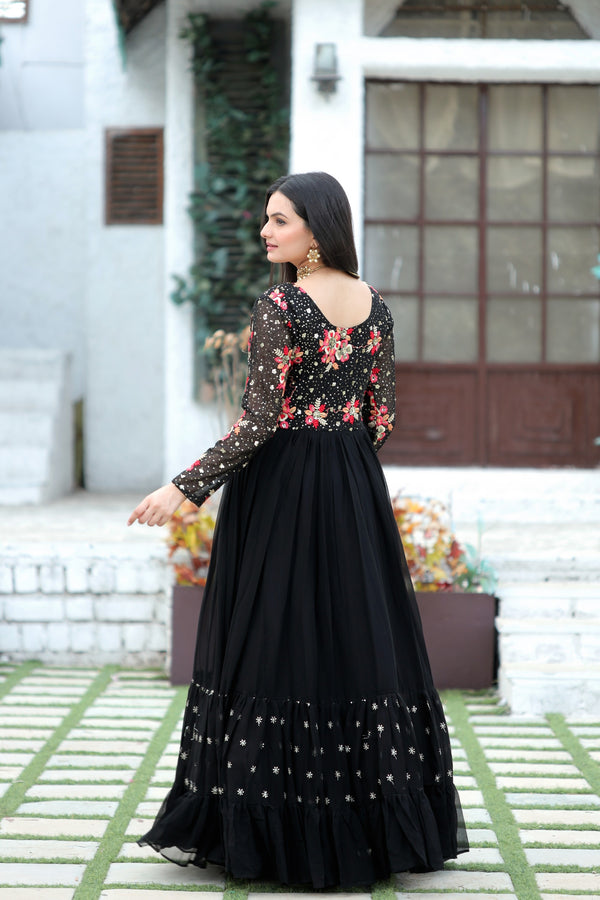 Premium Faux Blooming Designer Gown with Sequins & Multi-Thread Embroidery Work