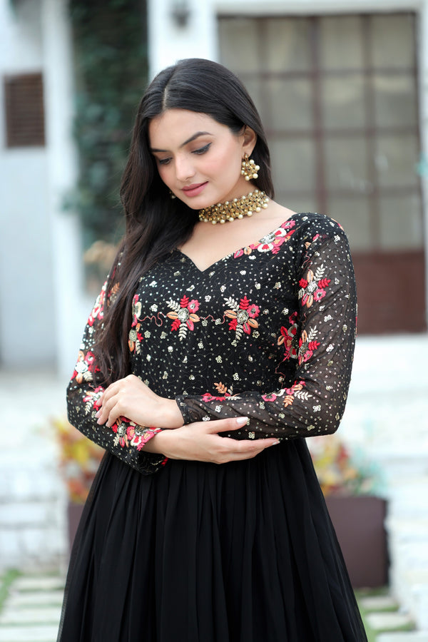 Premium Faux Blooming Designer Gown with Sequins & Multi-Thread Embroidery Work