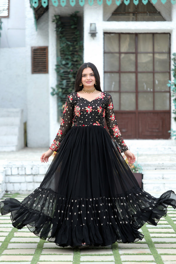 Premium Faux Blooming Designer Gown with Sequins & Multi-Thread Embroidery Work