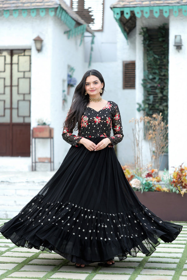 Premium Faux Blooming Designer Gown with Sequins & Multi-Thread Embroidery Work