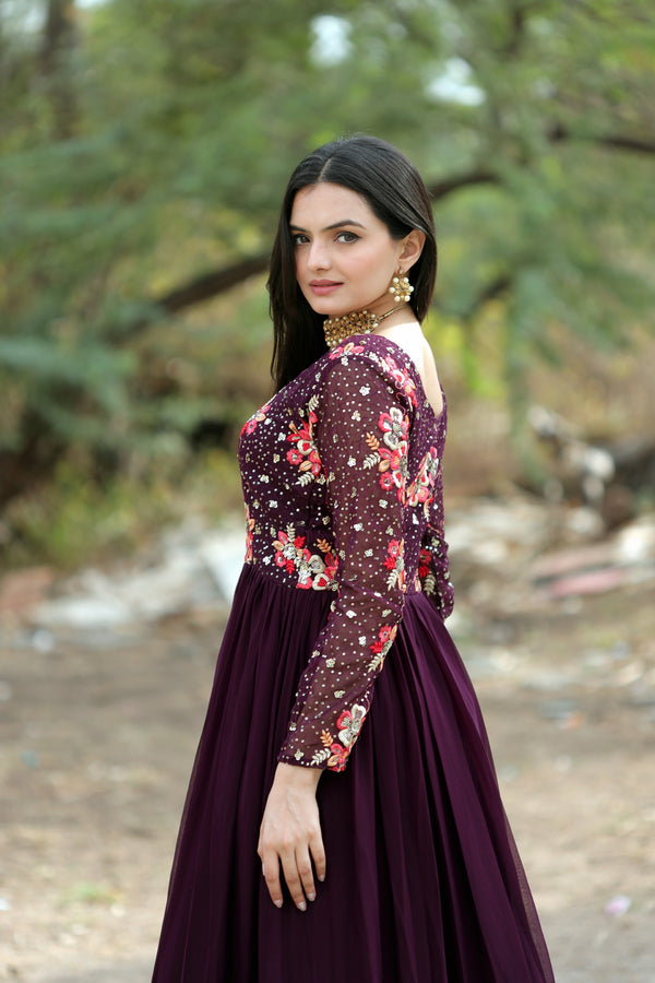 Premium Faux Blooming Designer Gown with Sequins & Multi-Thread Embroidery Work