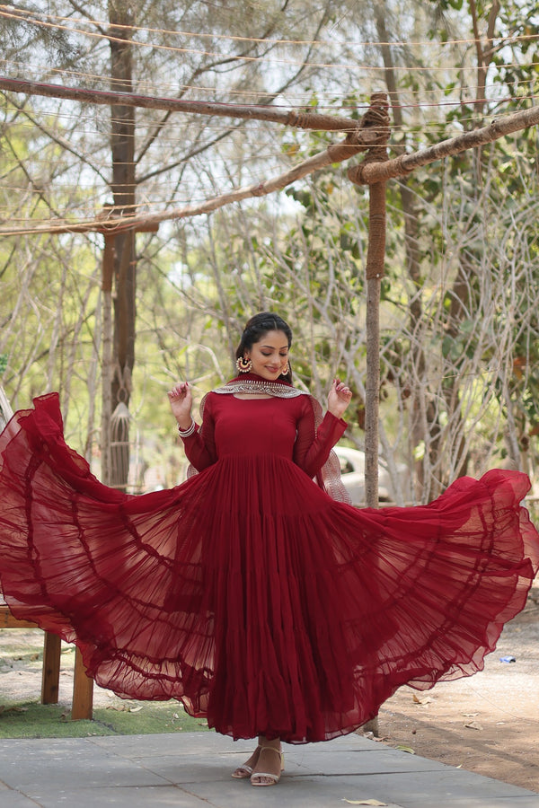 Desirable Women's Gown with Designer Embroidered Dupatta
