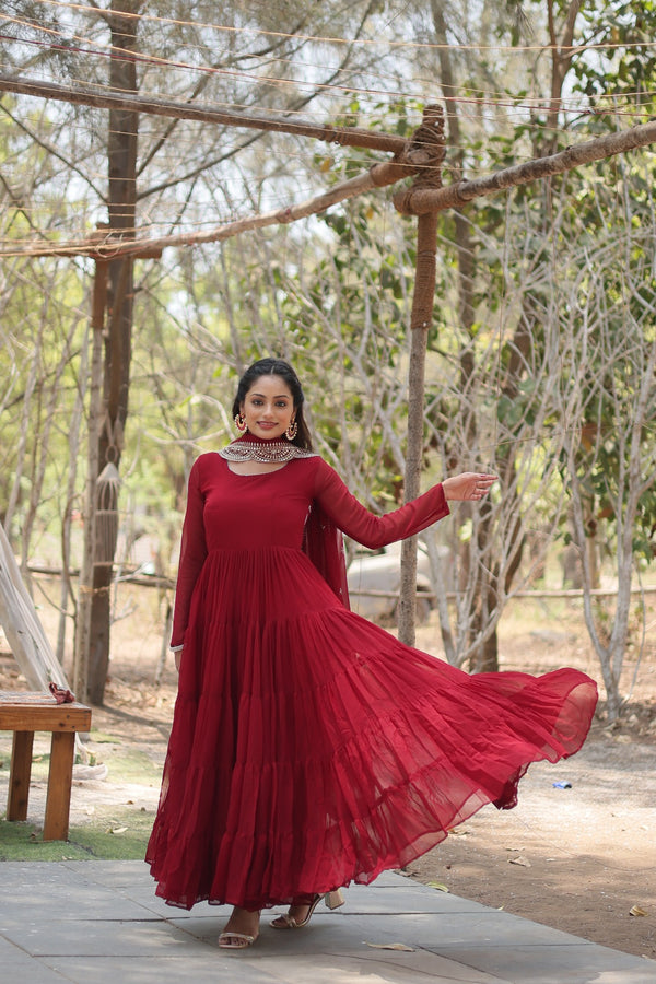 Desirable Women's Gown with Designer Embroidered Dupatta