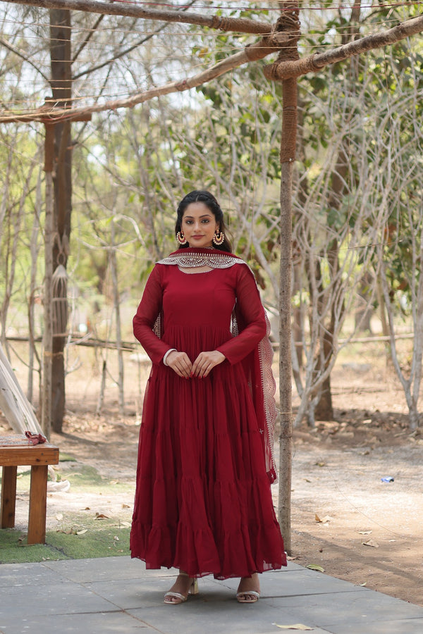 Desirable Women's Gown with Designer Embroidered Dupatta