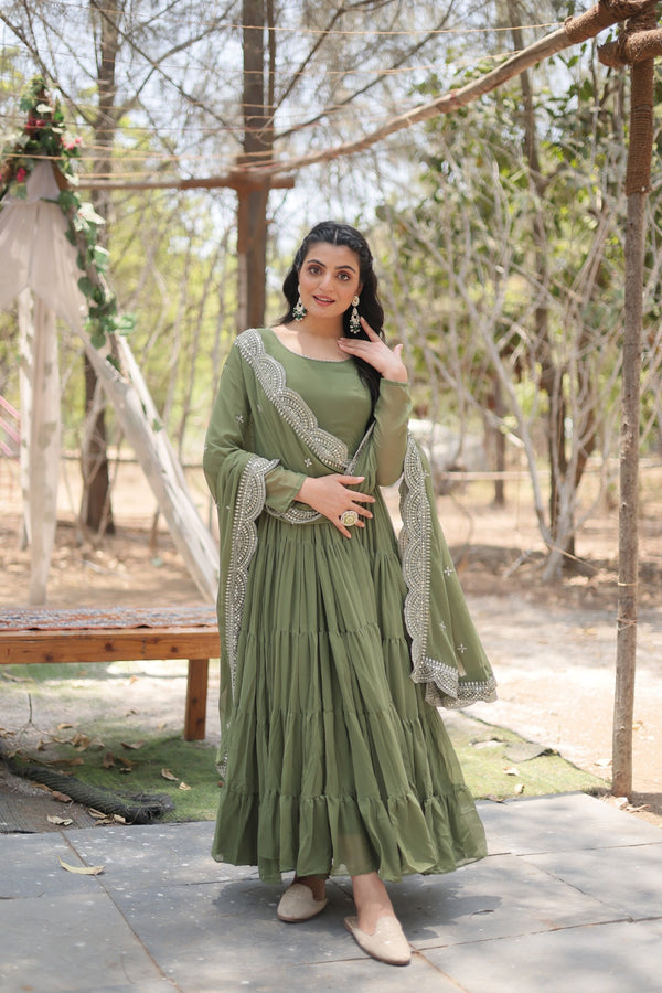 Desirable Women's Gown with Designer Embroidered Dupatta