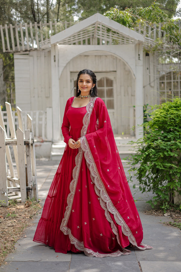 Desirable Women's Gown with Designer Embroidered Dupatta
