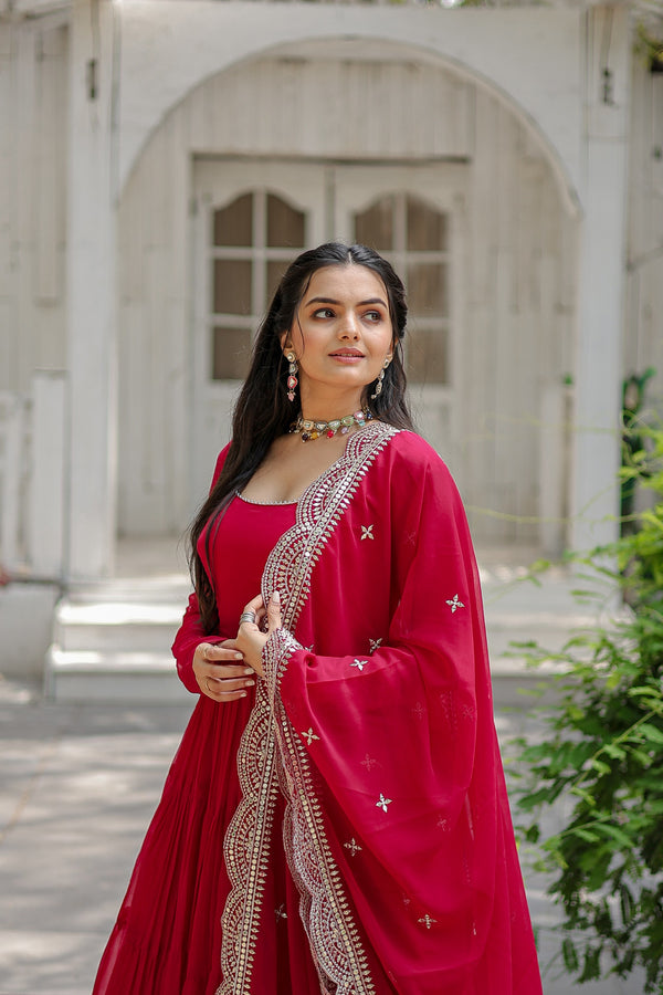 Desirable Women's Gown with Designer Embroidered Dupatta