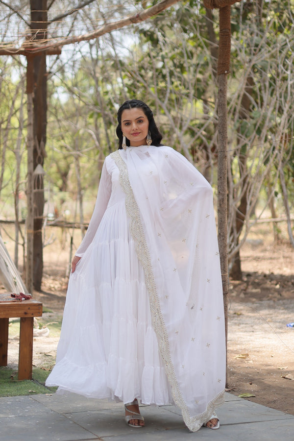 Desirable Women's Gown with Designer Embroidered Dupatta
