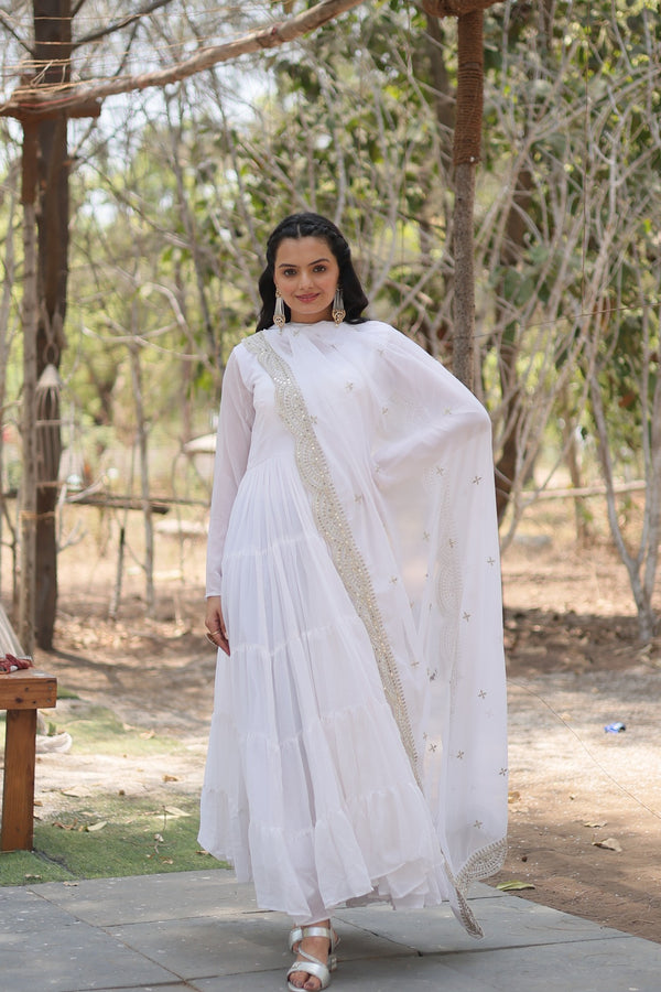 Desirable Women's Gown with Designer Embroidered Dupatta