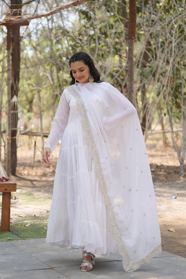Desirable Women's Gown with Designer Embroidered Dupatta