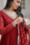 Faux Blooming Gown with Embroidered Dupatta Elegant Sequins Work & Lace Border