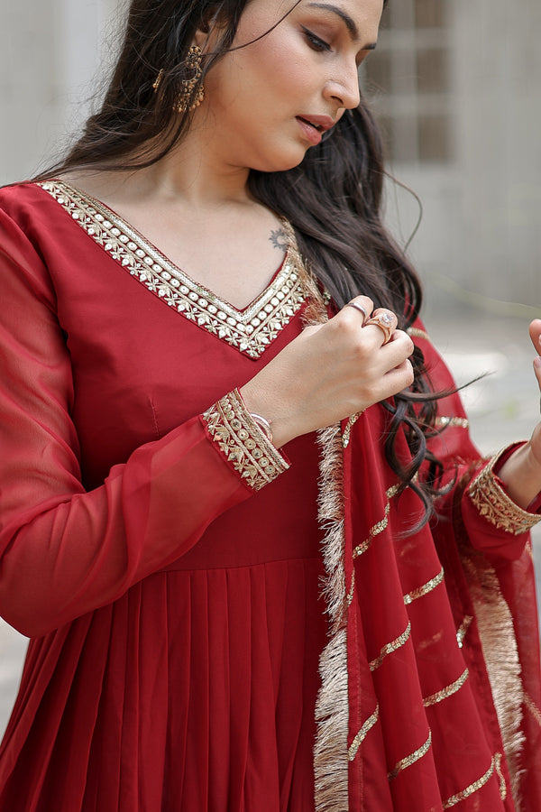 Faux Blooming Gown with Embroidered Dupatta Elegant Sequins Work & Lace Border