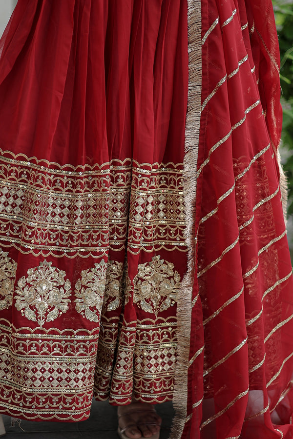 Faux Blooming Gown with Embroidered Dupatta Elegant Sequins Work & Lace Border