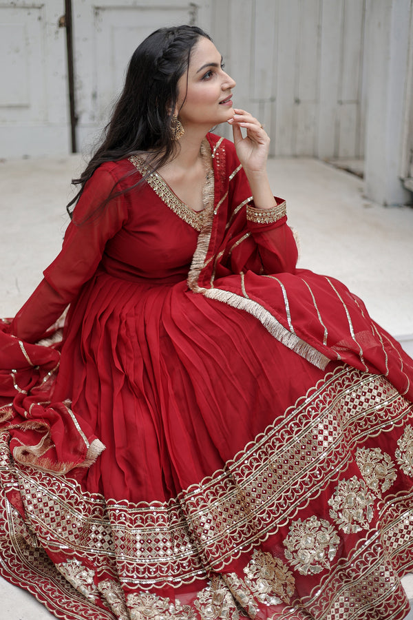 Faux Blooming Gown with Embroidered Dupatta Elegant Sequins Work & Lace Border