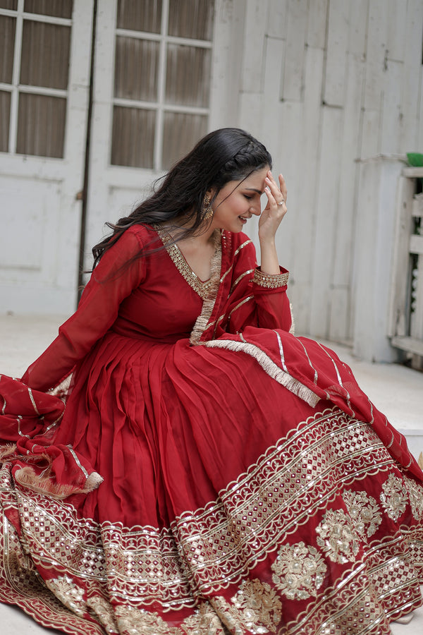 Faux Blooming Gown with Embroidered Dupatta Elegant Sequins Work & Lace Border