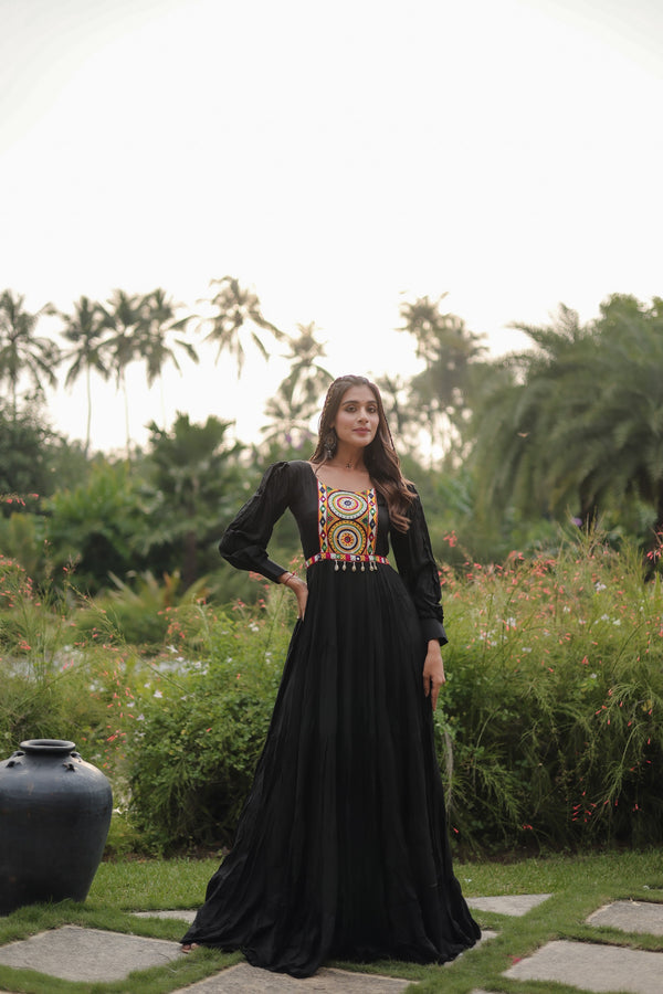 Navratri Collection Kutchi Gamthi Work Gown Reyon Fabric Embroidery