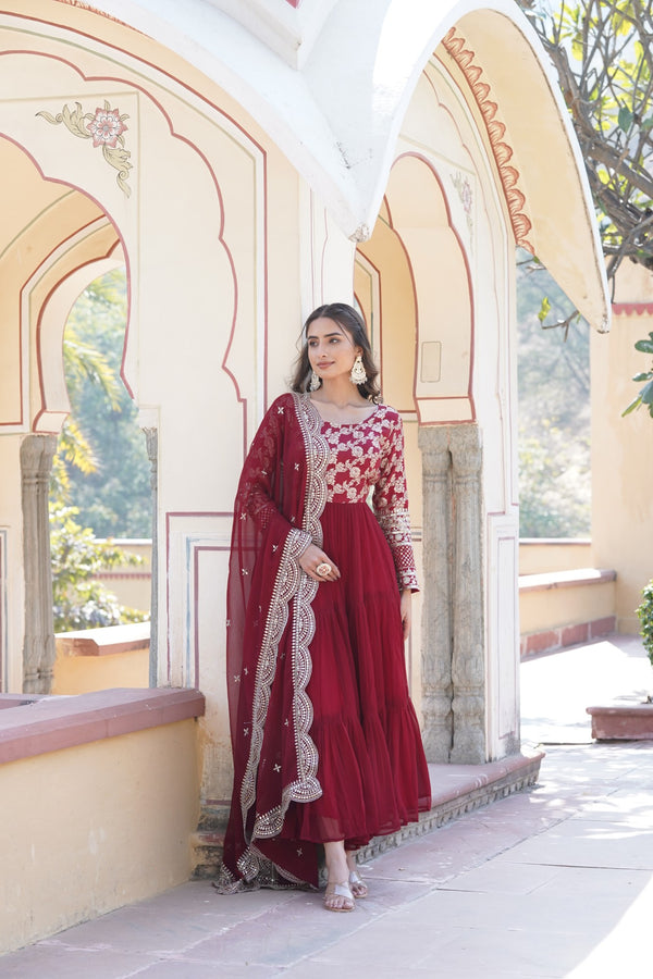 Faux Blooming Gown with Sequins Embroidered Dupatta A Perfect Blend of Elegance & Tradition