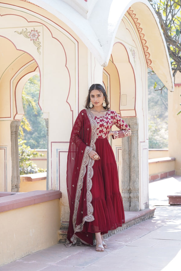 Faux Blooming Gown with Sequins Embroidered Dupatta A Perfect Blend of Elegance & Tradition
