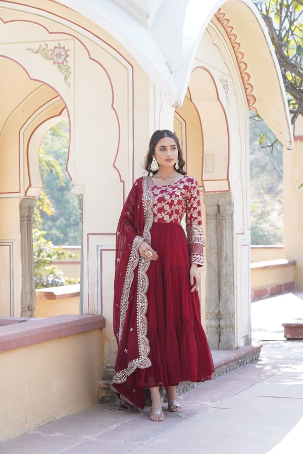 Faux Blooming Gown with Sequins Embroidered Dupatta A Perfect Blend of Elegance & Tradition