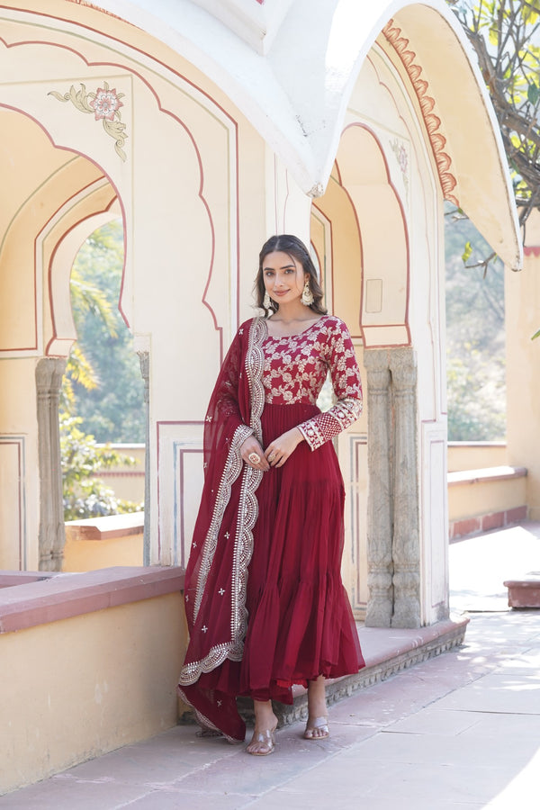 Faux Blooming Gown with Sequins Embroidered Dupatta A Perfect Blend of Elegance & Tradition
