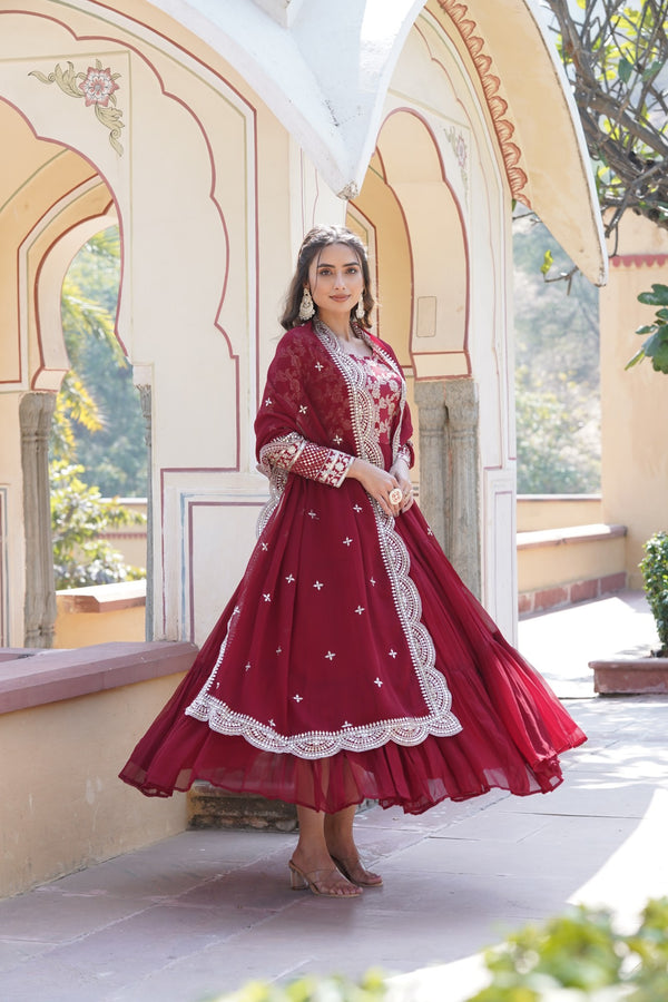 Faux Blooming Gown with Sequins Embroidered Dupatta A Perfect Blend of Elegance & Tradition