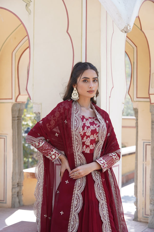 Faux Blooming Gown with Sequins Embroidered Dupatta A Perfect Blend of Elegance & Tradition