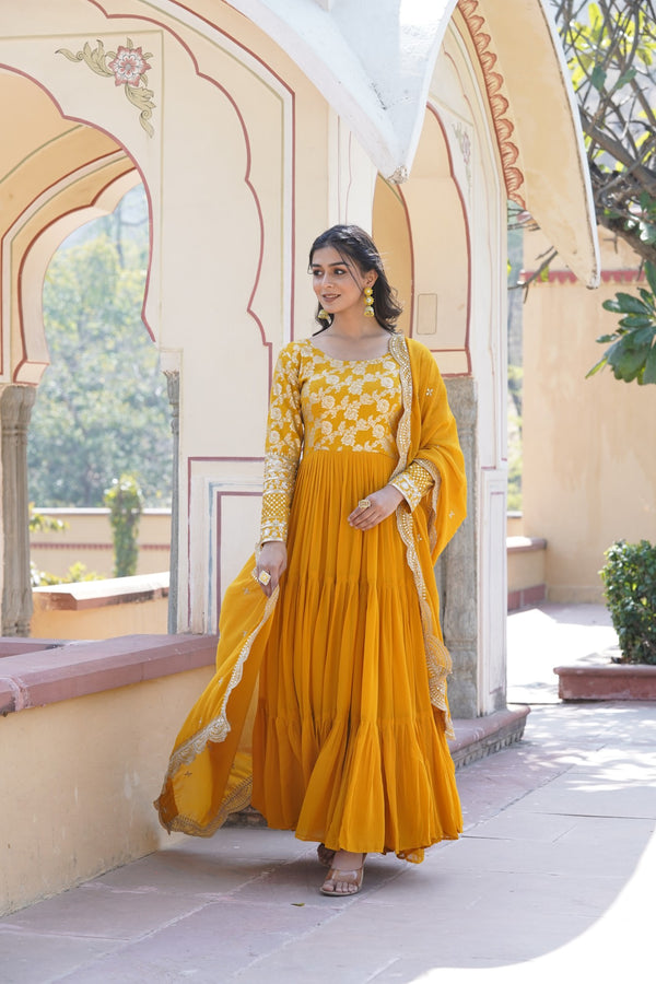 Faux Blooming Gown with Sequins Embroidered Dupatta A Perfect Blend of Elegance & Tradition