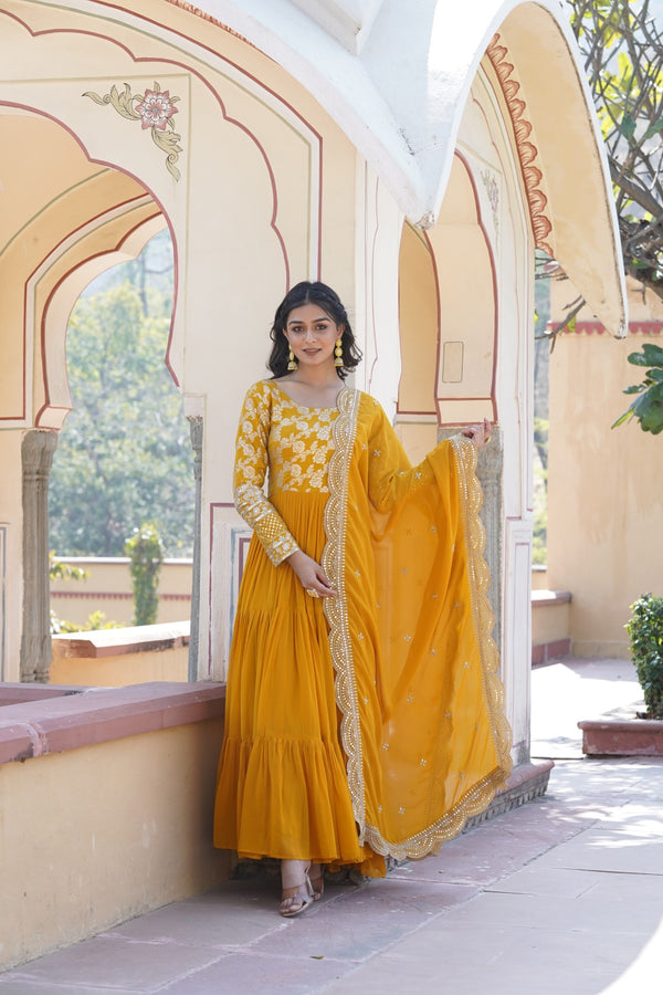 Faux Blooming Gown with Sequins Embroidered Dupatta A Perfect Blend of Elegance & Tradition