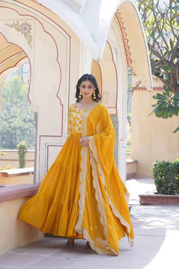Faux Blooming Gown with Sequins Embroidered Dupatta A Perfect Blend of Elegance & Tradition