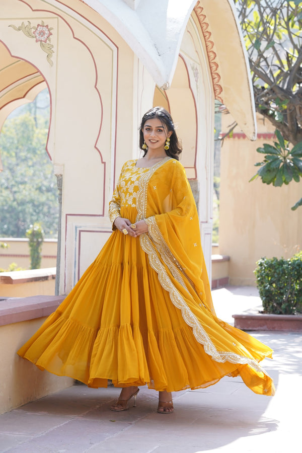 Faux Blooming Gown with Sequins Embroidered Dupatta A Perfect Blend of Elegance & Tradition