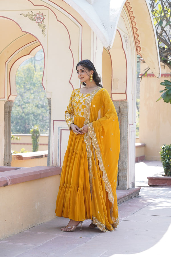 Faux Blooming Gown with Sequins Embroidered Dupatta A Perfect Blend of Elegance & Tradition