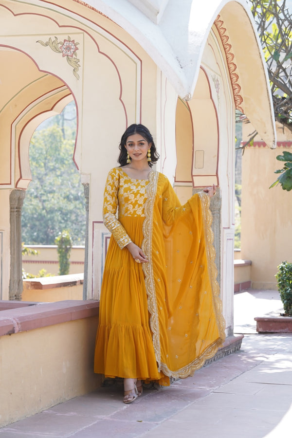 Faux Blooming Gown with Sequins Embroidered Dupatta A Perfect Blend of Elegance & Tradition