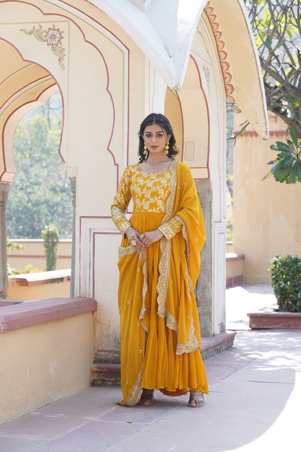 Faux Blooming Gown with Sequins Embroidered Dupatta A Perfect Blend of Elegance & Tradition