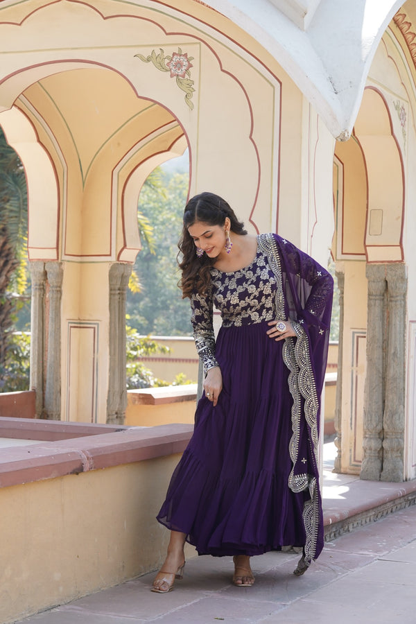 Faux Blooming Gown with Sequins Embroidered Dupatta A Perfect Blend of Elegance & Tradition